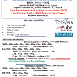Affiche Challenge de la Ville de Troyes Cadets 2026