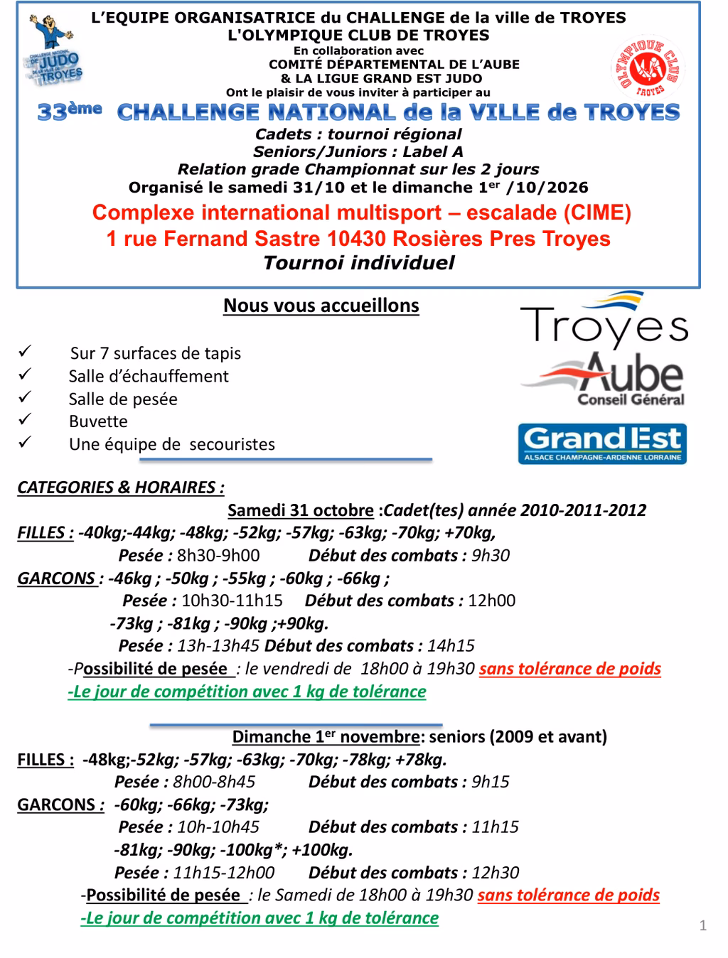 Affiche Challenge de la Ville de Troyes Cadets 2026