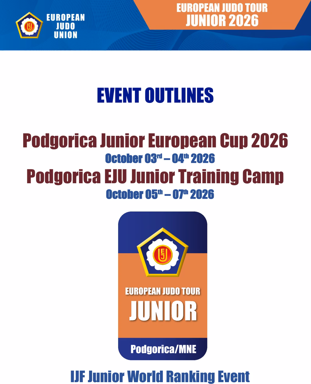 Affiche European Cup Juniors de Podgorica (Monténégro) 2026
