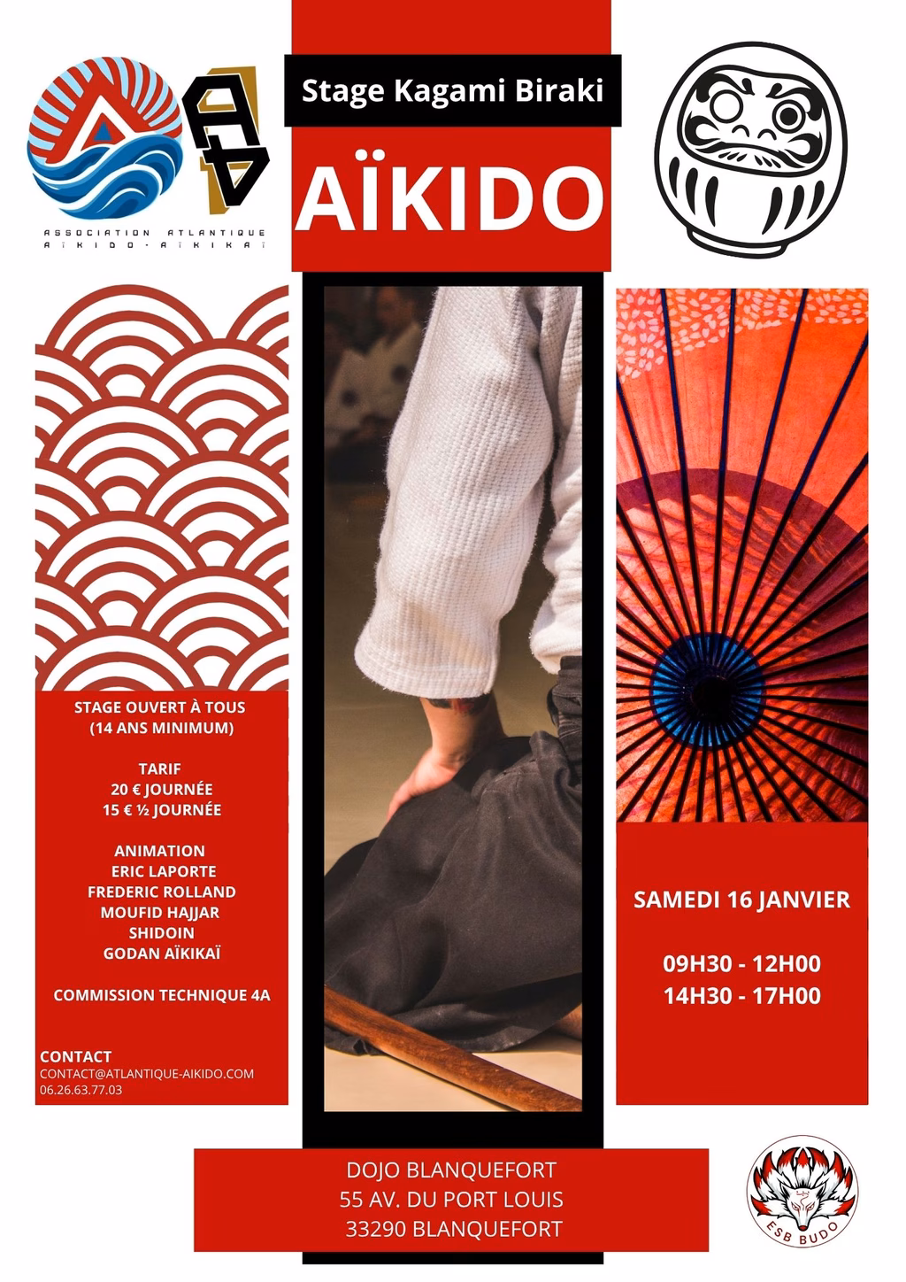 Affiche Stage D'Aïkido à Blanquefort Animé par Eric Laporte et Frédéric Rolland et Moufid Hajjar 2027
