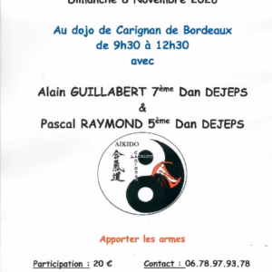 Affiche Stage D'Aïkido à Carignan-de-Bordeaux Animé par Alain Guillabert et Pascal Raymond 2026
