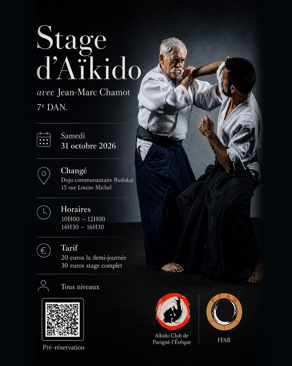 Affiche Stage D'Aïkido à Changé Animé par Jean-Marc Chamot 2026