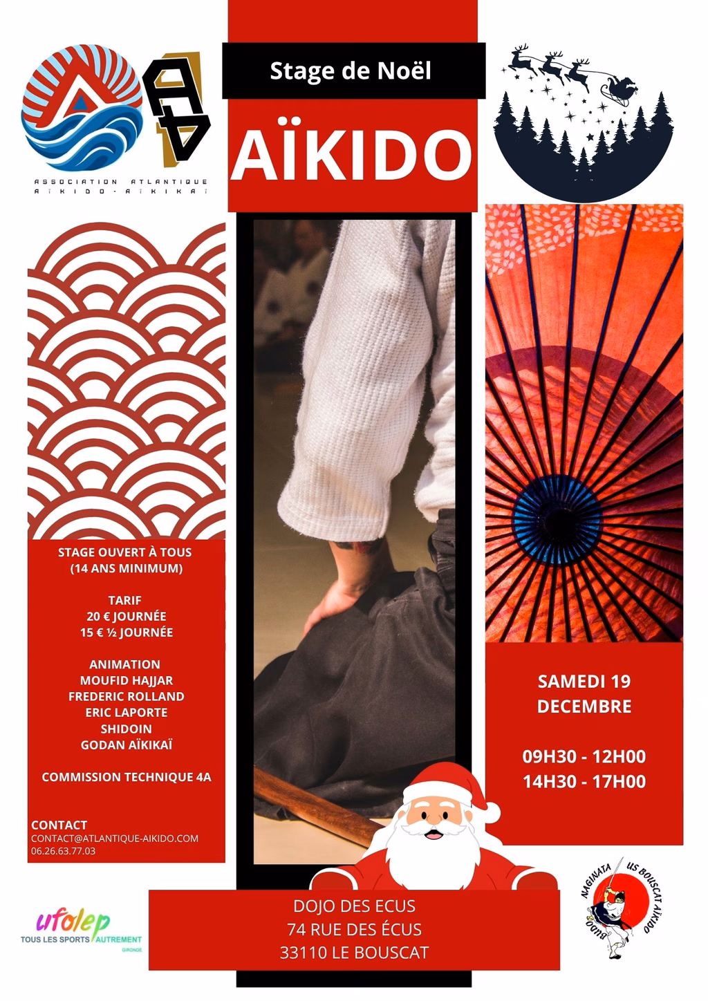 Affiche Stage D'Aïkido à Le Bouscat Animé par Moufid Hajjar et Frédéric Rolland et Eric Laporte 2026