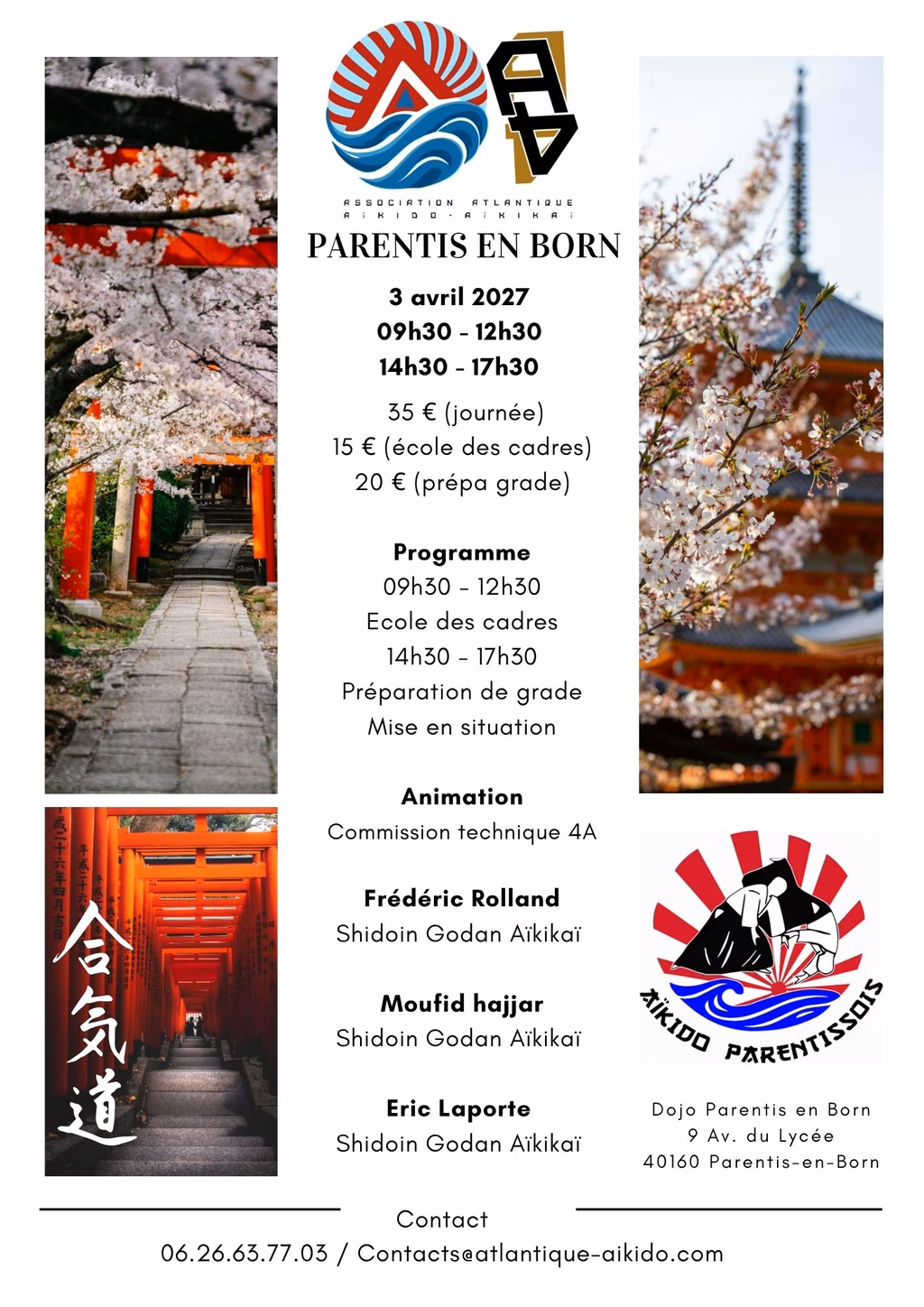 Affiche Stage D'Aïkido à Parentis-en-Born Animé par Frédéric Rolland et Moufid Hajjar et Eric Laporte 2027