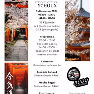 Affiche Stage D'Aïkido à Ychoux Animé par Frédéric Rolland et Moufid Hajjar et Eric Laporte 2026
