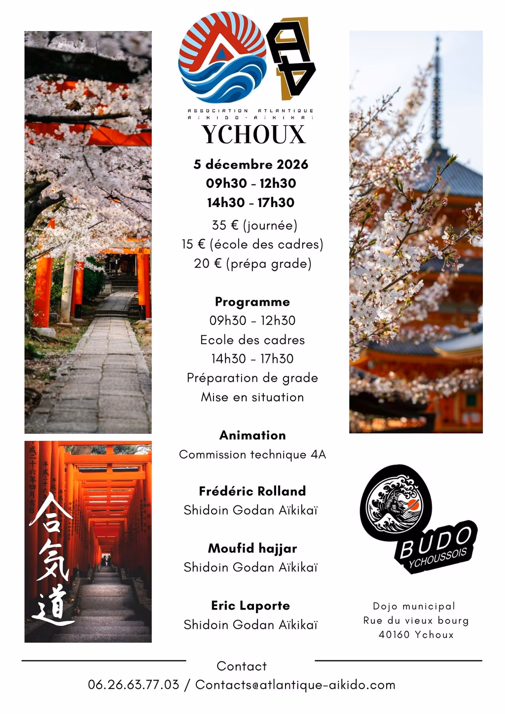 Affiche Stage D'Aïkido à Ychoux Animé par Frédéric Rolland et Moufid Hajjar et Eric Laporte 2026