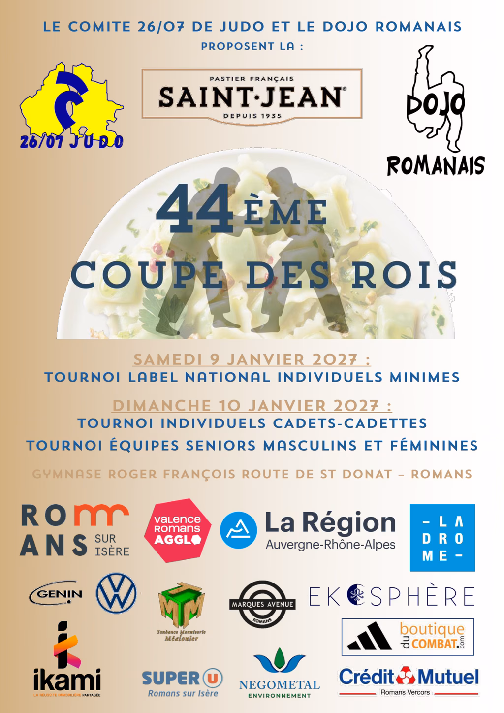 Affiche Tournoi Label A Minimes de la Coupe des Rois à Romans-sur-Isère (AURA) Judo 2027