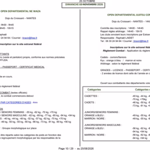 Affiche Open Departemental Jujitsu Combat Cadets(tes) - Juniors/Seniors M&F 2026