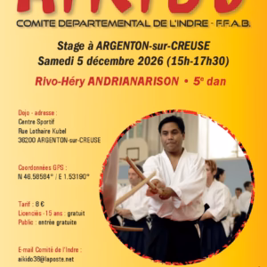 Affiche Stage D'Aïkido à Argenton-sur-Creuse Animé par Rivo-Héry Andrianarison 2026