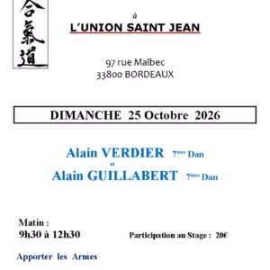 Affiche Stage D'Aïkido à Bordeaux Animé par Alain Verdier et Alain Guillabert 2026
