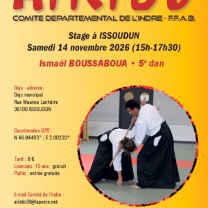 Affiche Stage D'Aïkido à Issoudun Animé par Ismaël Boussaboua 2026