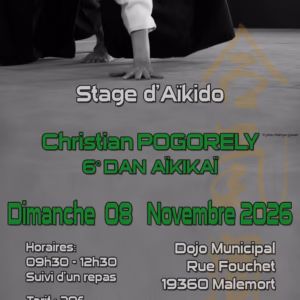 Affiche Stage D'Aïkido à Malemort Animé par Christian Pogorely 2026