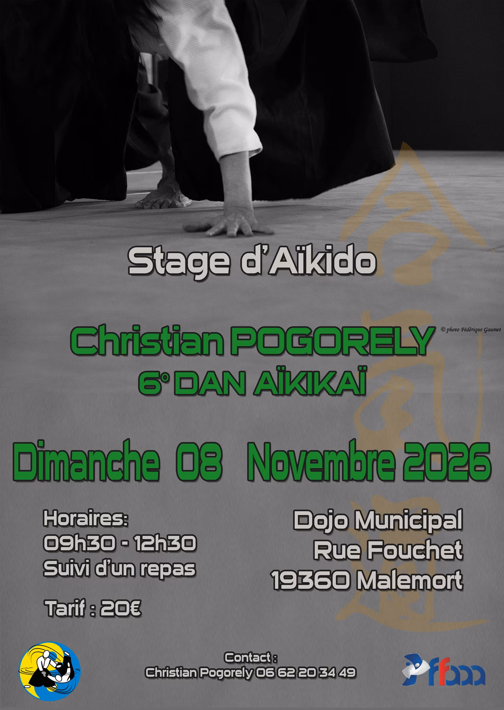 Affiche Stage D'Aïkido à Malemort Animé par Christian Pogorely 2026