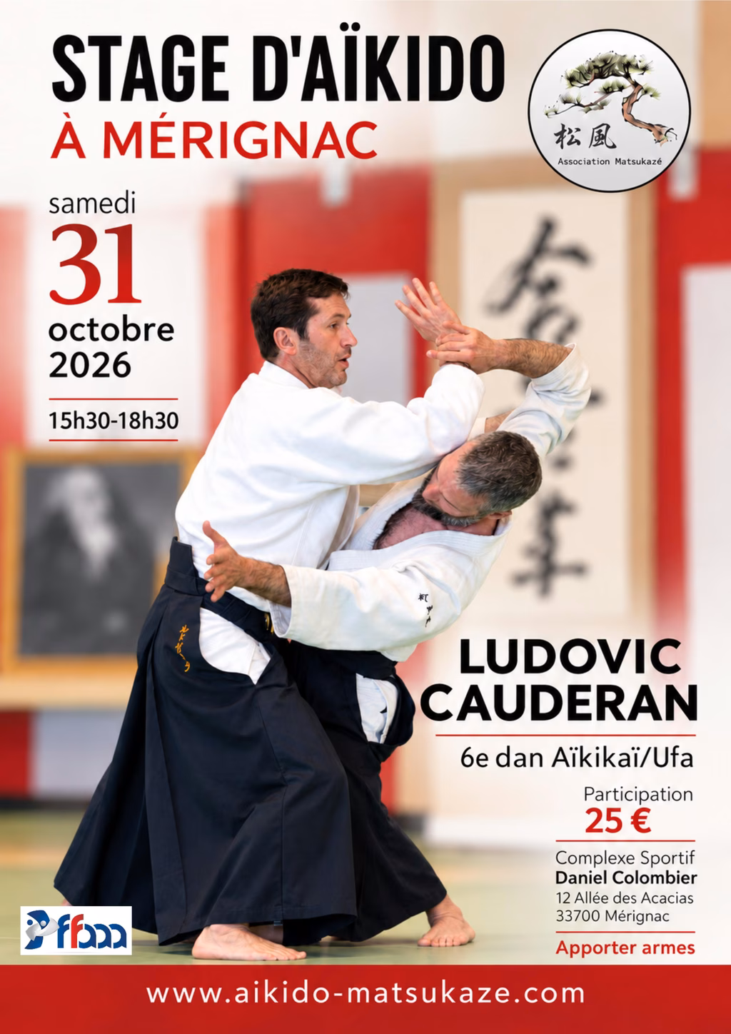 Affiche Stage D'Aïkido à Mérignac Animé par Ludovic Cauderan 2026
