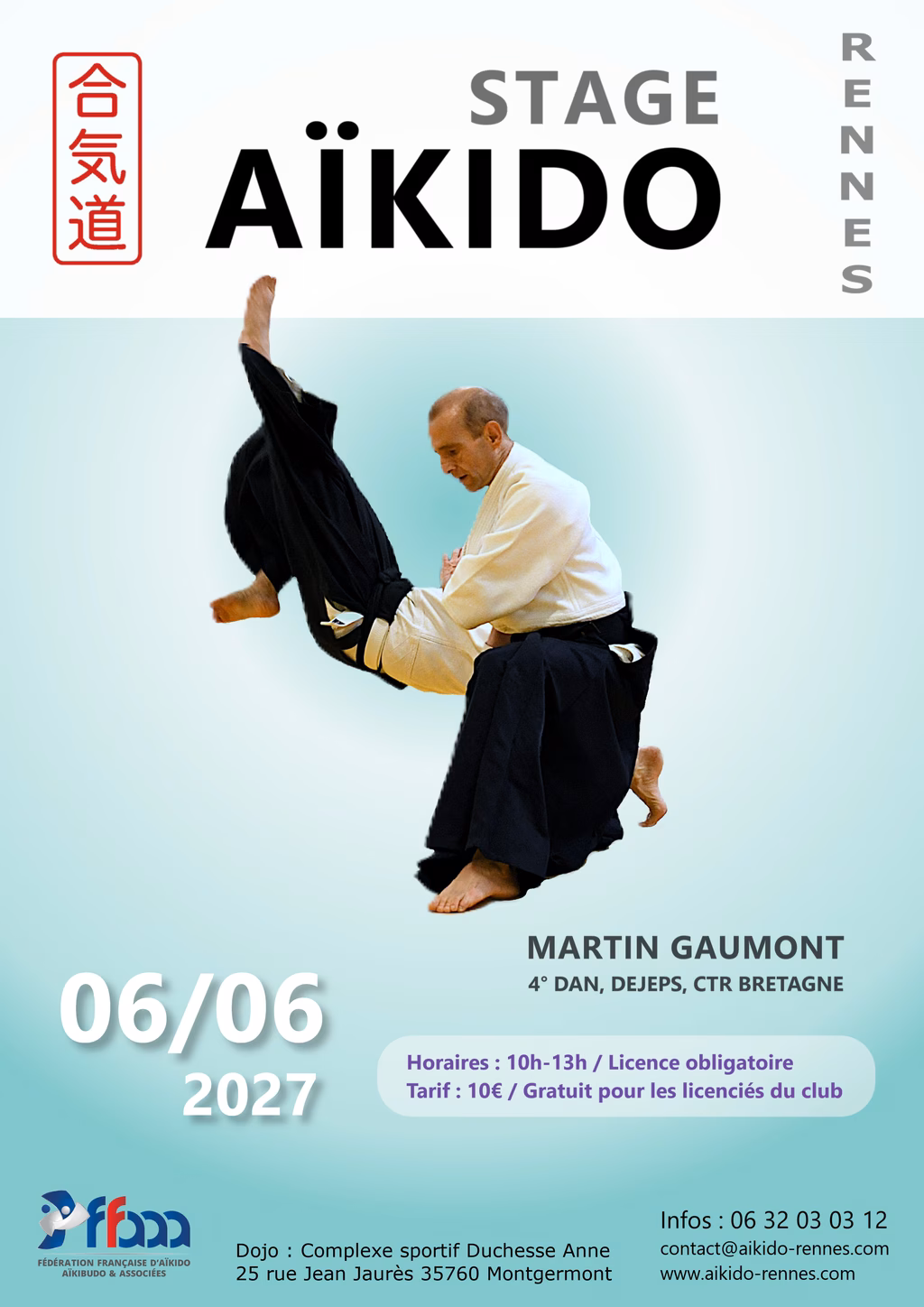 Affiche Stage D'Aïkido à Montgermont Animé par Martin Gaumont 2027