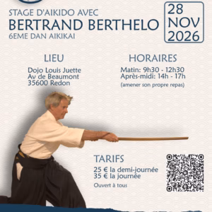 Affiche Stage D'Aïkido à Redon Animé par Bertrand Berthelo 2026