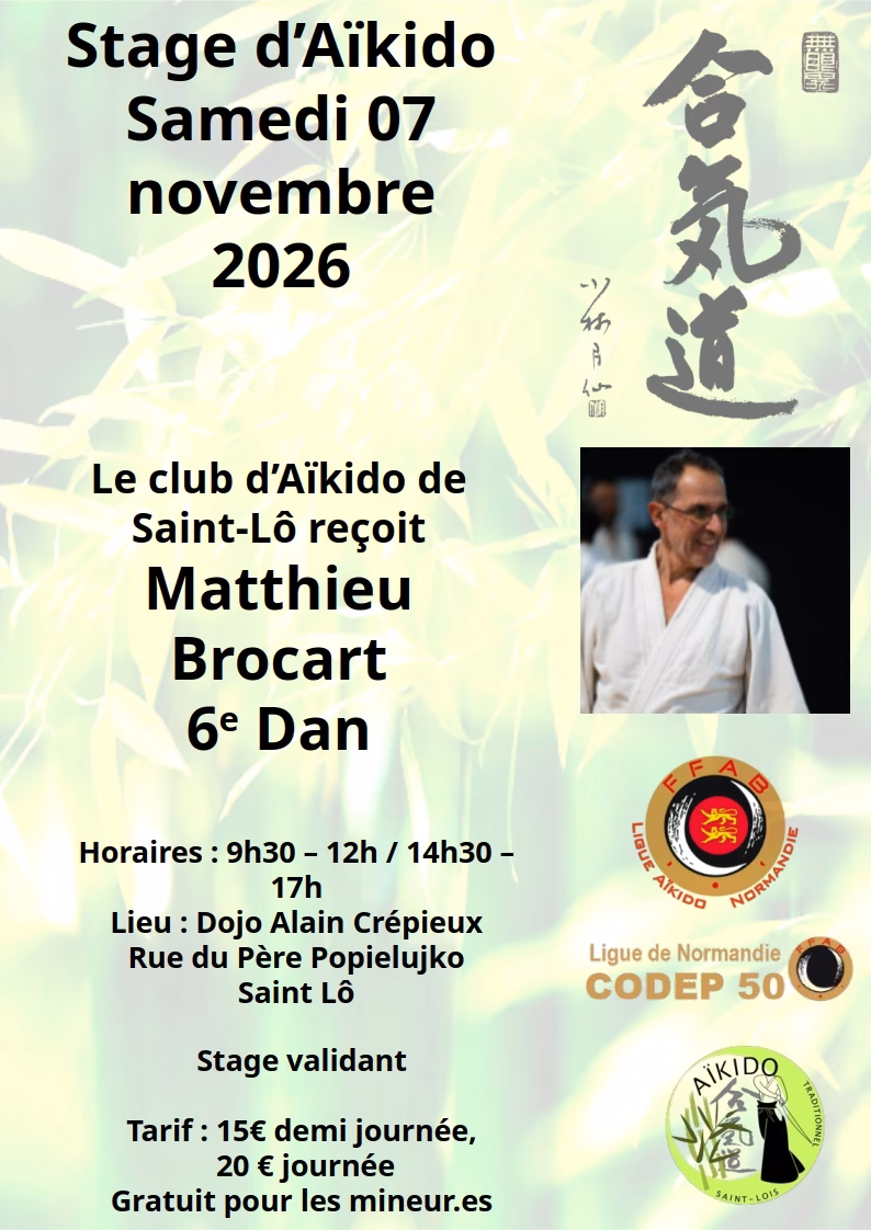 Affiche Stage D'Aïkido à Saint-Lô Animé par Matthieu Brocart 2026
